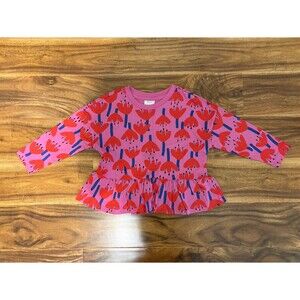 NWOT Hanna Andersson Pink Long Sleeve Peplum Top, Poppy Print, Size 3T